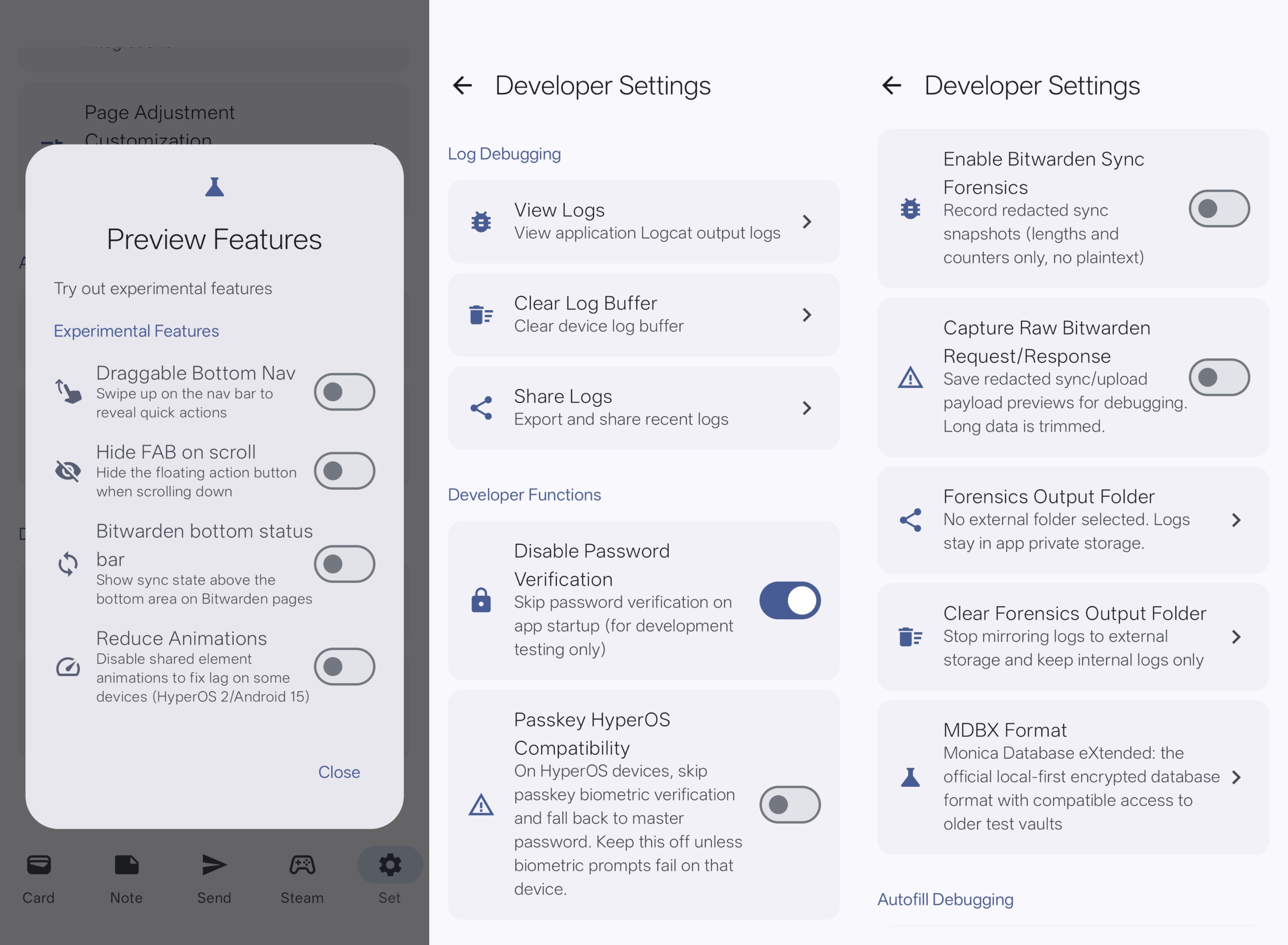 Developer Settings & Previews